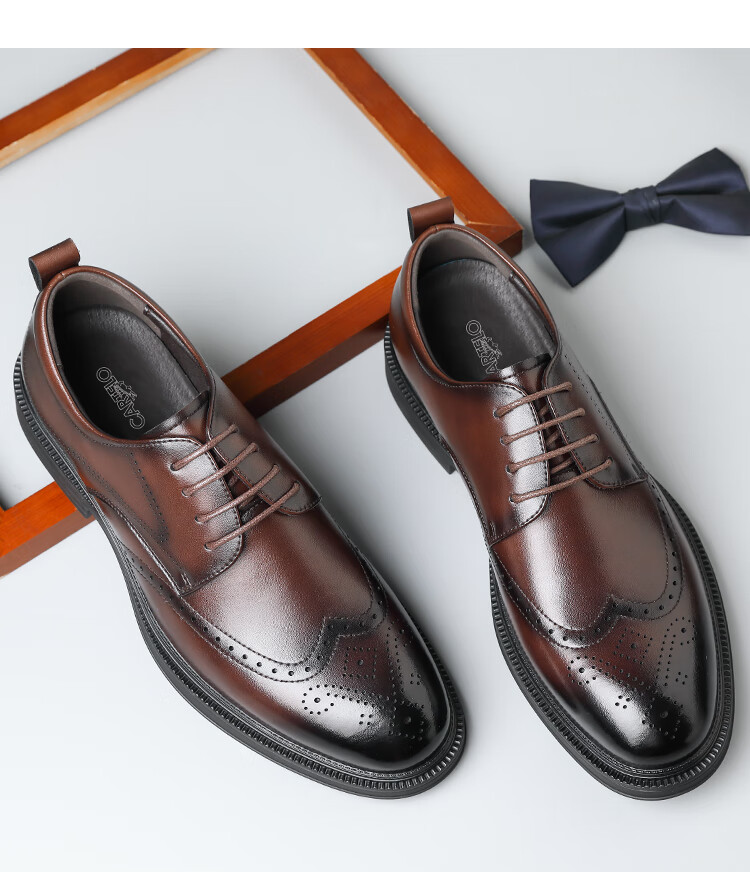CARTELO British Brogue Leather Shoes for Men, Breathable Business Casual Low-Top Leather Shoes K056 Black Size 39 5
