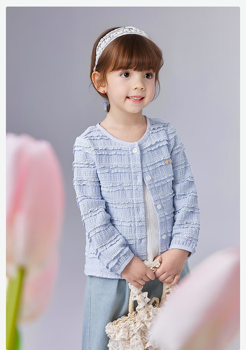 DEESHA Girls' Outerwear, Summer 2025, Sweet Style Knitted Jacket for Baby Girls, Stylish, Sky Blue, Size 100 13