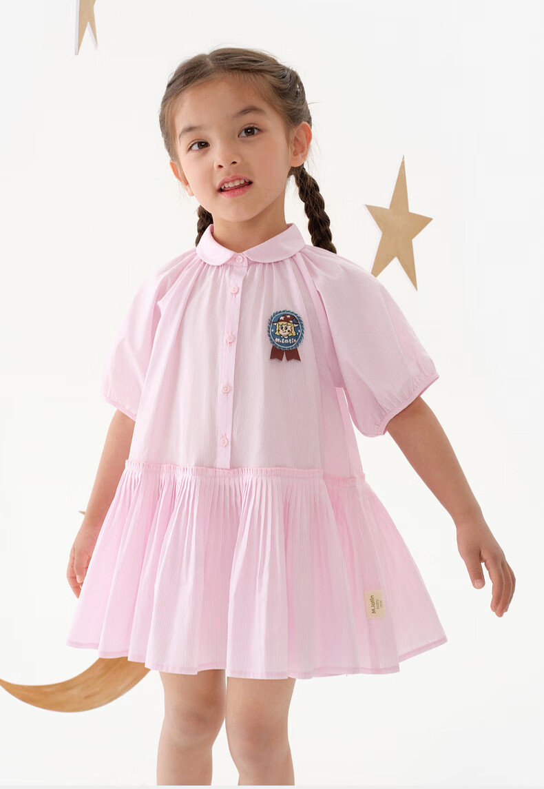 M.Latin [Magic Wind Elf] Children's Clothing, Malatin 2025 Summer New Girls' Retro Academic Short-Sleeve Dress 12