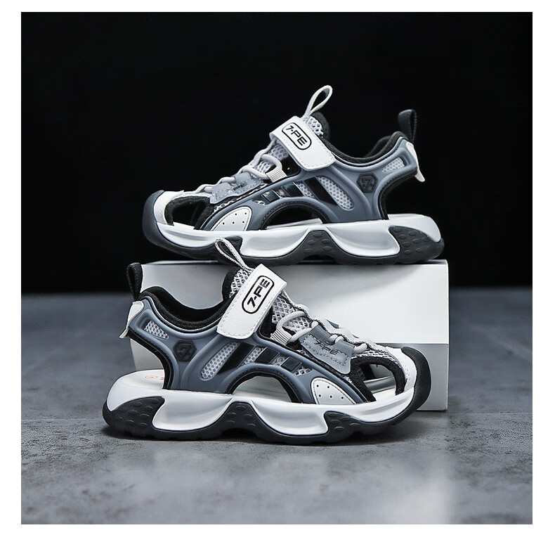 7-PE Boys' Sandals 2026 Summer New Closed-Toe Anti-Collision Sports Beach Breathable Kids' Shoes for Older Children 12