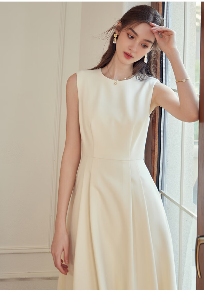 ROEYSHOUSE French Style Waist-Slimming Sleeveless Dress Autumn Commuting Round Neck Dress 09928 Black XL 18