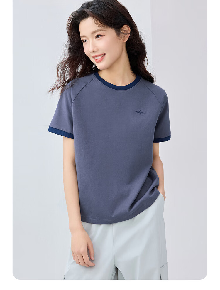 Giordano Comfortable Antibacterial T-Shirt for Women with High-Tech Cooling Embroidery Contrasting Color Round Neck Top 13325221 17