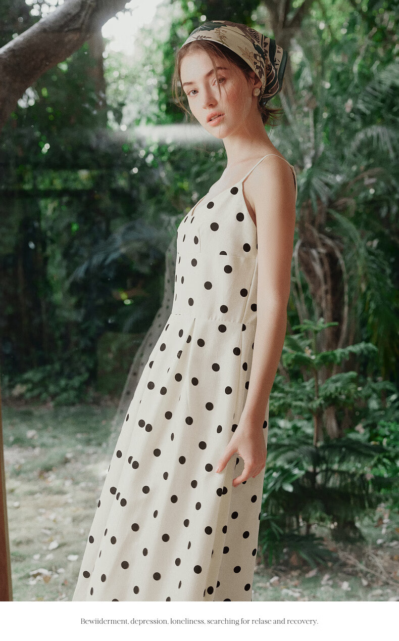 Olrain Eurielle Summer Women's Simple Elegant Adjustable Strap V-Neck French Polka Dot Slip Dress Women Polka Dot XL 13
