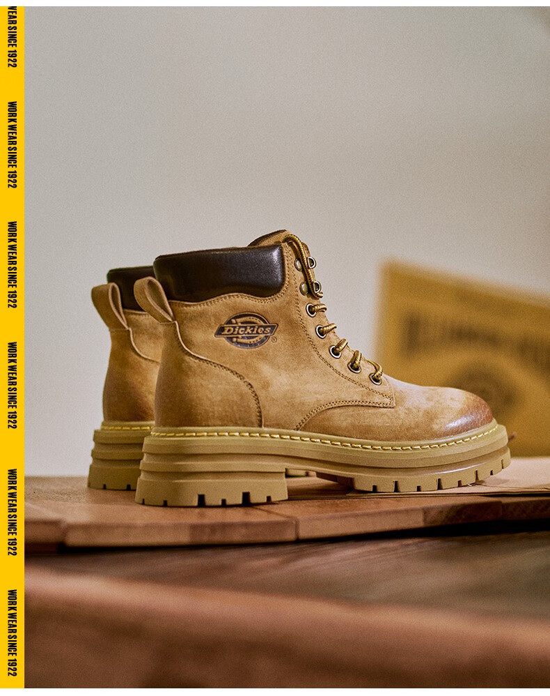 dickies马丁靴女工装短靴秋季透气大黄靴薄款 土黄色 38【图片 价格