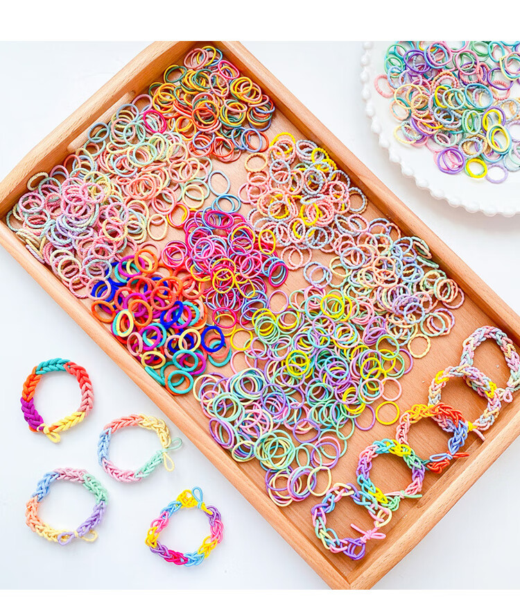 diy彩虹小皮筋手链编织手环儿童扎头发皮筋宝宝婴儿拇指发圈头绳4奶油