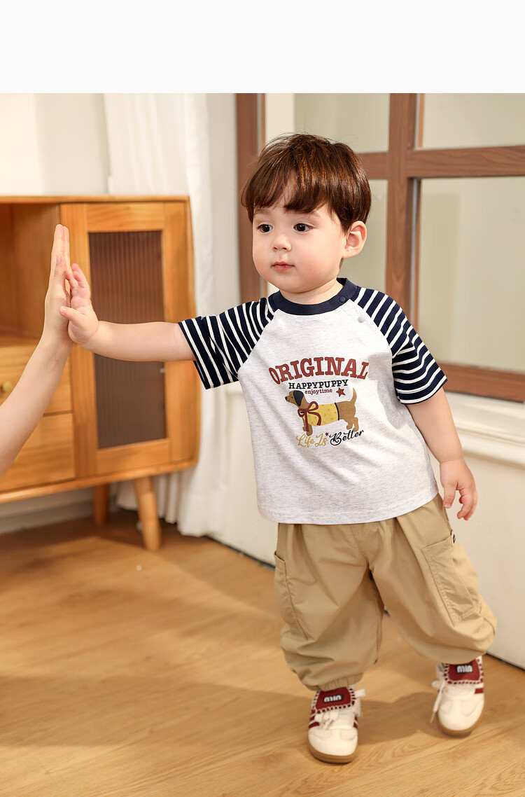 LUSON Baby Boy Short Sleeve T-Shirt, Cute Round Neck Contrasting Color Raglan Sleeve, New Style for 2025, Infant Top 14