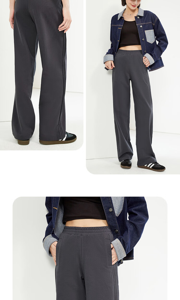 Giordano Women's Cotton Side Bone Pleated Wide-Leg Pants with Elastic Waist, Knitted Casual Sports Trousers 05415455 9