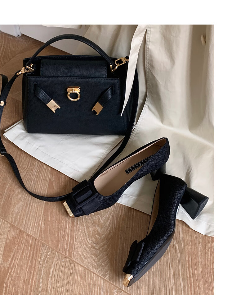 Sasa Su [Workplace Ballet] Spring Summer New High Block Heel Bow Square Toe French Style Women's Flats ZA64107-10 9