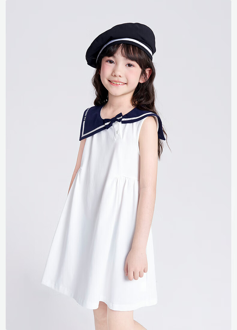 DEESHA Girls' Dress 025 Summer Navy Collar Dress for Older Children, Light Navy Blue, Size 120 1
