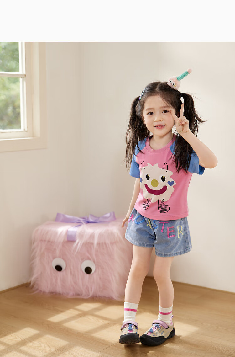 LUSON Children's Clothing, Baby T-Shirt Set for Girls, Stylish Summer New Design, Little Monster Girl's Shorts Set 7