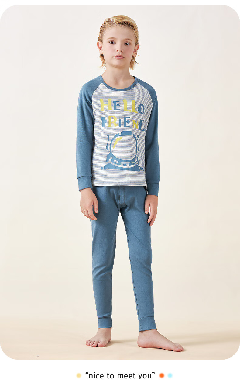Yalu Children's Thermal Underwear Set Youth Winter Pure Cotton Autumn Clothes and Pants Class A Boys Comfortable Home Pajamas 9