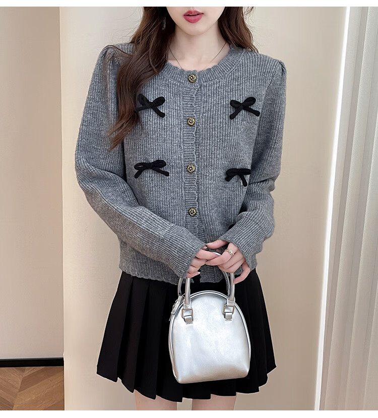 TonLion 2025 Autumn Round Neck Bow Design Cardigan, Gentle Style, Sweet And Versatile, Korean-Inspired Knit Sweater 5