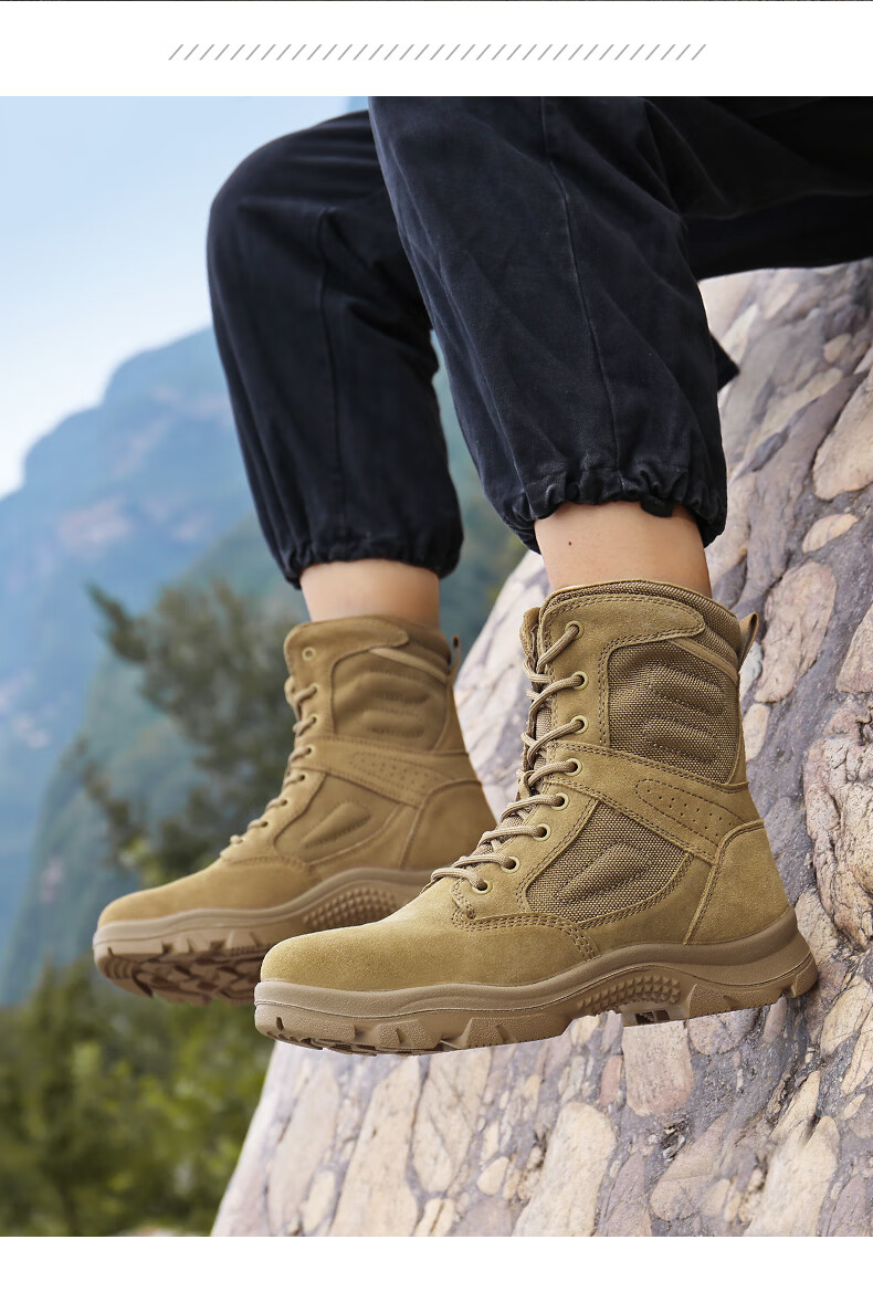 Qiangren Men's Desert Boots Jihua 3515 Original Training Boots Puncture-Resistant Sports Boots Side Zipper Outdoor Boots Sand Size 38 18