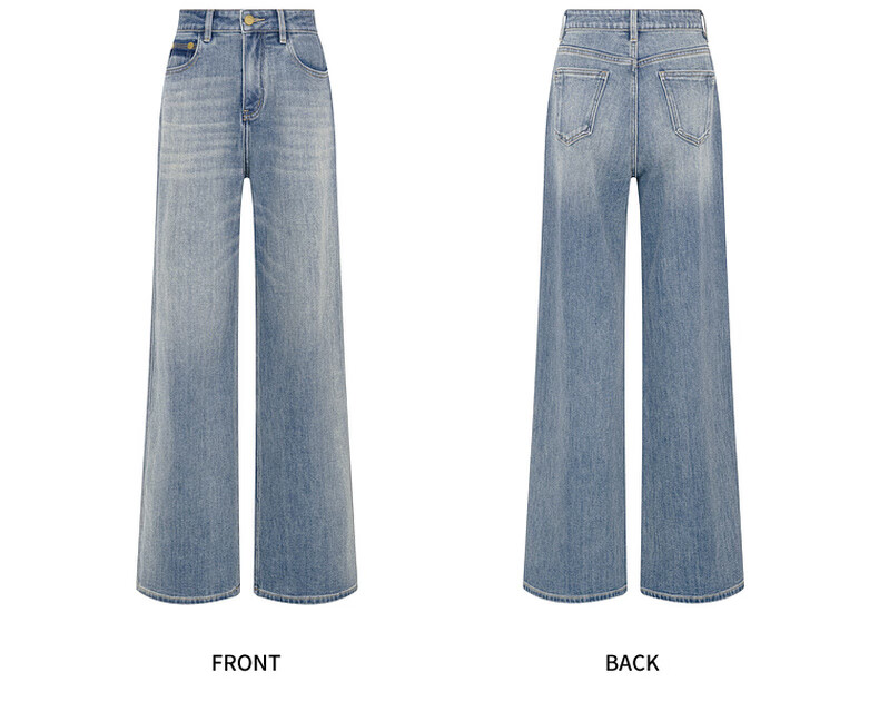 MEIYANG Jelly Denim Jeans Double Core Yarn Elastic Draped Vintage Wide-Leg Pants Blue Regular Fit L 8