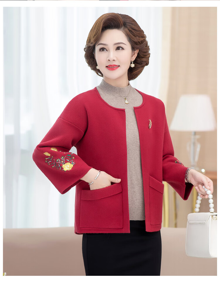 结婚妈妈穿的喜庆衣服秋季小个子婚礼装秋装三件套红色喜婆婆婚宴礼服