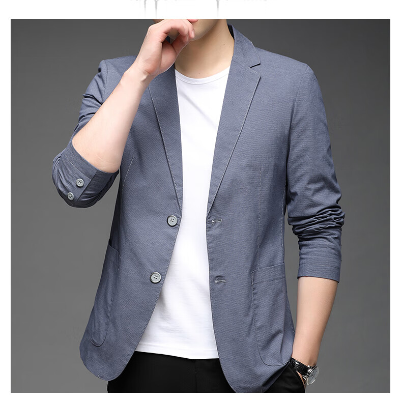 ROMON Men's Casual Blazer Regular Fit Spring Autumn Youth Korean Style Solid Color Suit Jacket 16