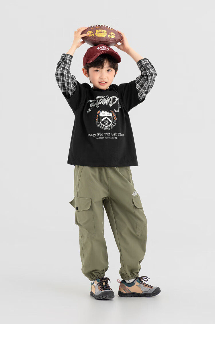 Duoduojia Boys' Sweatshirt, Spring And Autumn Style, Patchwork Long Sleeve, Plaid Retro Print, Children's Faux Two-Piece, Korean-Style Academic Style Top 11