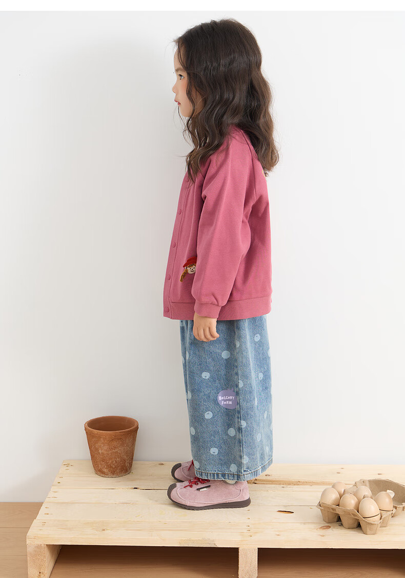 Papa [Glutinous Rice Cotton] papa New Autumn Children's Jacket Baseball V-Neck Cardigan Top Purple Red 110 4