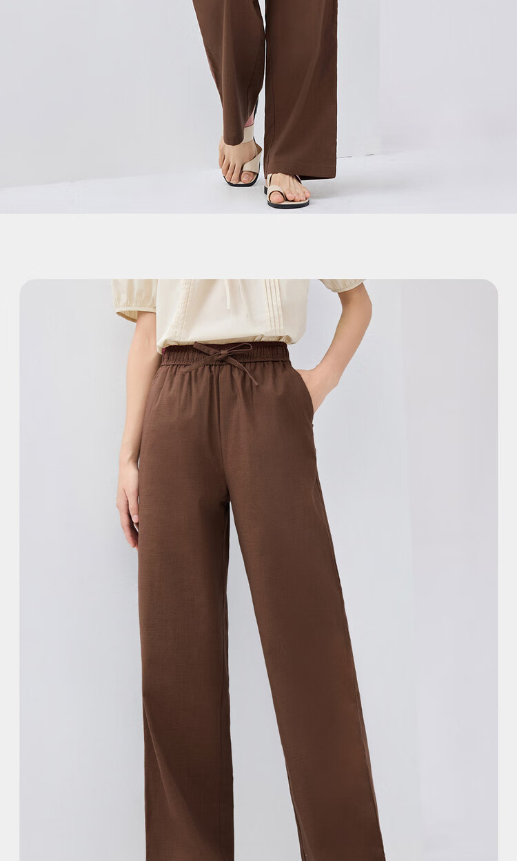 Giordano Women's Pants, Summer New Lightweight Lyocell, Drawstring Elastic Waist, Straight-Leg Casual Trousers, 13415224 14