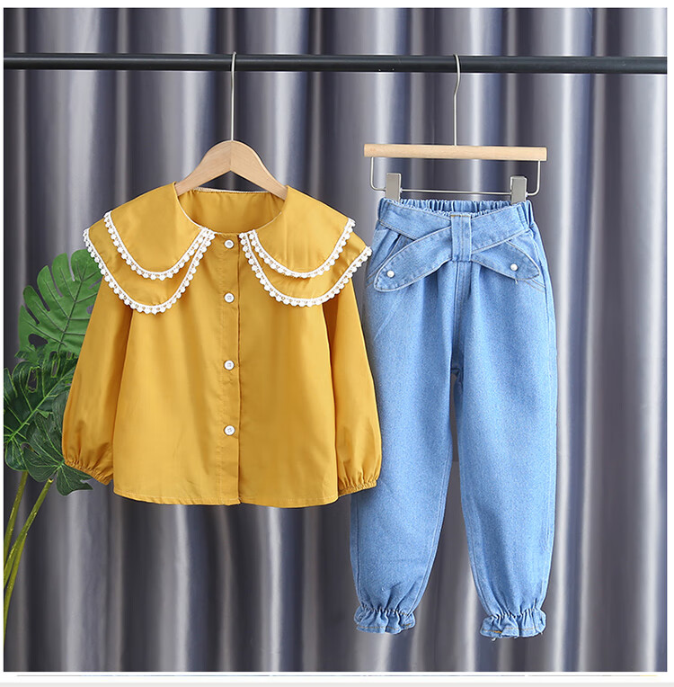 儿童服装秋季十岁穿搭女孩子女童套装春秋装中大童牛仔长裤子衬衫