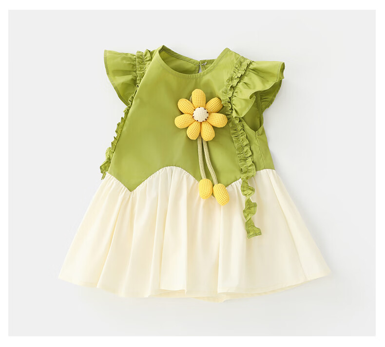 DUUDUU Kids Summer Cotton Dress Baby Sweet Flutter Sleeve Princess Dress Thin Green 90 10