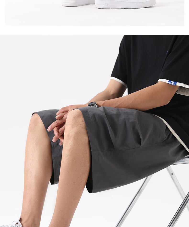 MINISO Paratrooper Workwear Shorts Men Summer Trendy American Style Five-Point Pants Ice Silk Cooling Men's Loose Shorts Z Black L 12