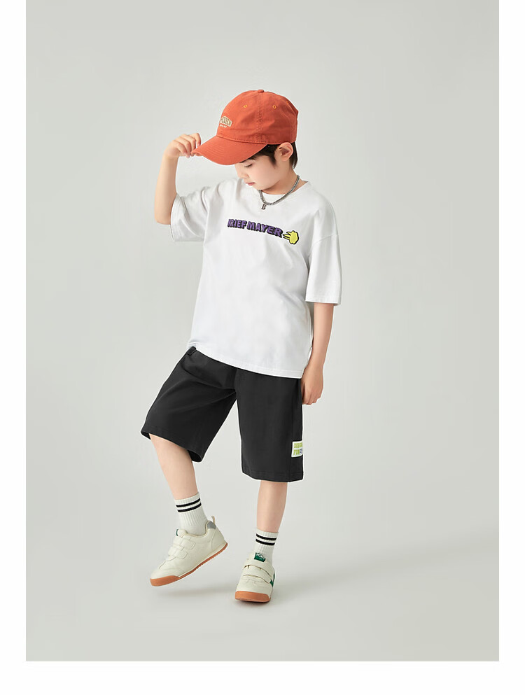 Duoduojia Boys' Sports Shorts, Summer 2026, for Older Children, Moisture-Wicking And Breathable, Pure Cotton Mid-Length Shorts, Children's Loose Six-Point Knit Pants 35
