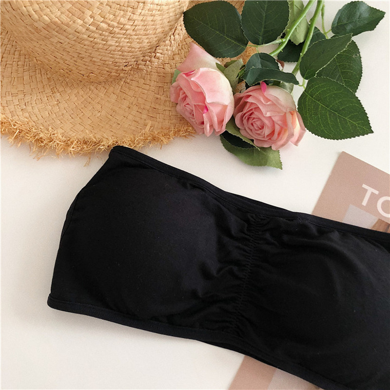 无吊带内衣夏天美背胸衣没带的胸罩无肩带文胸无带抹胸式一字领