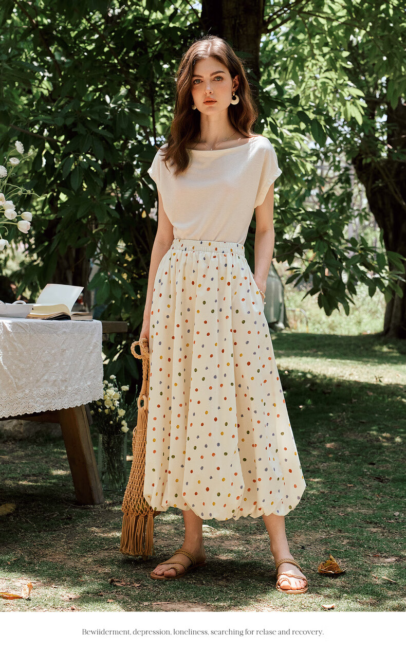 Olrain Polka Dot Peplum Skirt Elastic Waist Summer Women's Skirt Polka Dot L 12