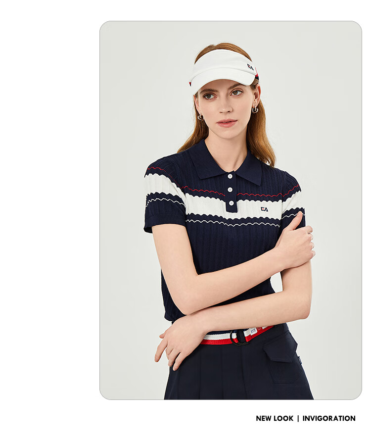 ELLE ACTIVE Fashion Contrasting Color Polo Shirt for Women, Knitted Collar Elegant Commuter Slimming Short-Sleeve T-Shirt Top, White, S 7