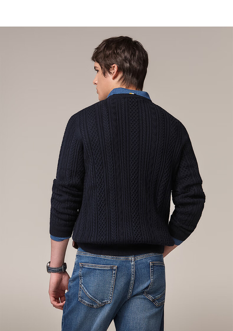 HAZZYS Men's Autumn Winter Casual Cable Knit Crew Neck Cotton/Wool Blend Sweater ABYZD0CCX30 8