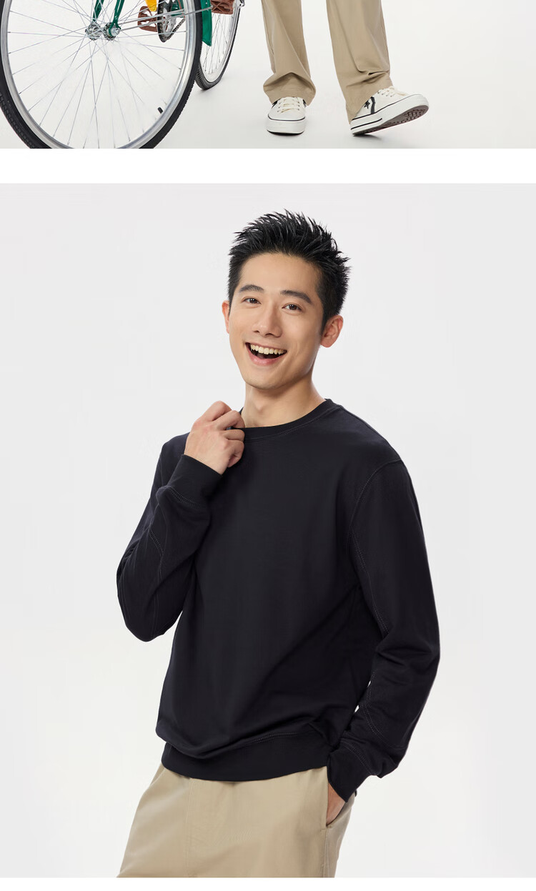 Giordano Men's Autumn Winter Cotton Stitch Long Sleeve Pullover Loose Fit Crew Neck Sweatshirt 13025762 10