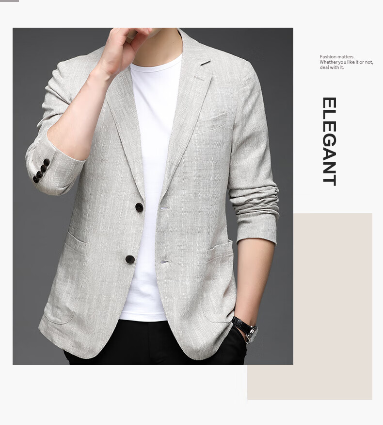 ROMON Men's Linen Casual Blazer Spring and Autumn Slim Fit Single-Breasted Solid Color Business Suit Jacket 3