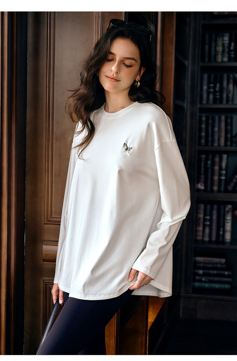 Olrain Casual Versatile Top for Women, Autumn New Loose Mid-Length Brushed Long-Sleeve T-Shirt, Black, Size S 9