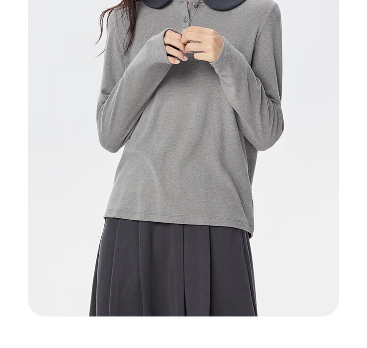 UNIQLO Women's Polo Ribbed Fine Pique Striped Contrast Doll Collar Knit Long Sleeve POLO05315789 11
