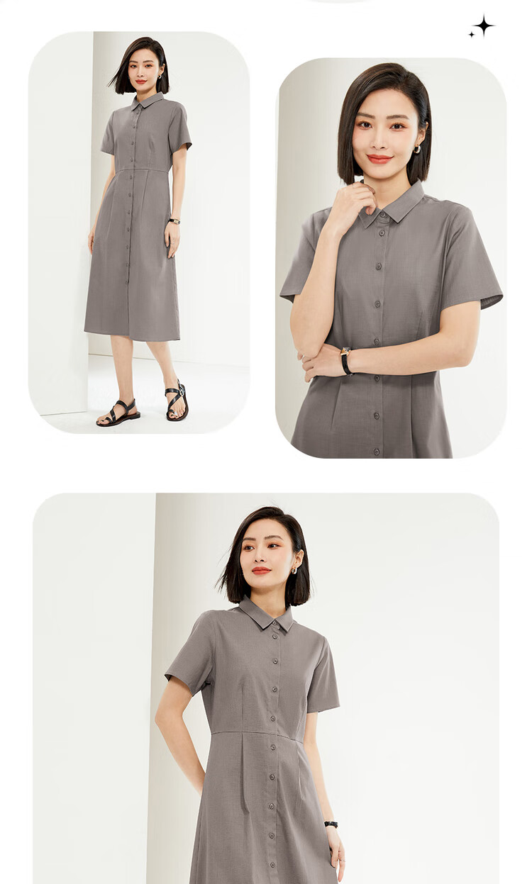 Giordano Women's Shirt Dress, Summer New Style, Lyocell Fabric, Commuter Waist-Cinching Lapel Short-Sleeve Dress, Women's Style 05465314 11