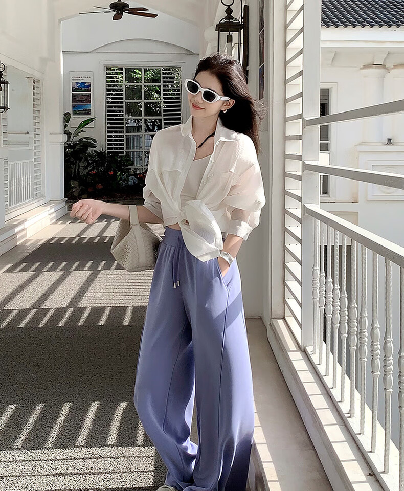 MEIYANG Streamlined Casual Pants, Summer Cool Pants with Sand-Washed Straight Leg, Purple Extended Version, XL 13
