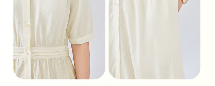 Giordano Women's Summer New Simple Artistic Style Dress with Pleated Trim, Round Neck Short Sleeve Dress 05465078 5