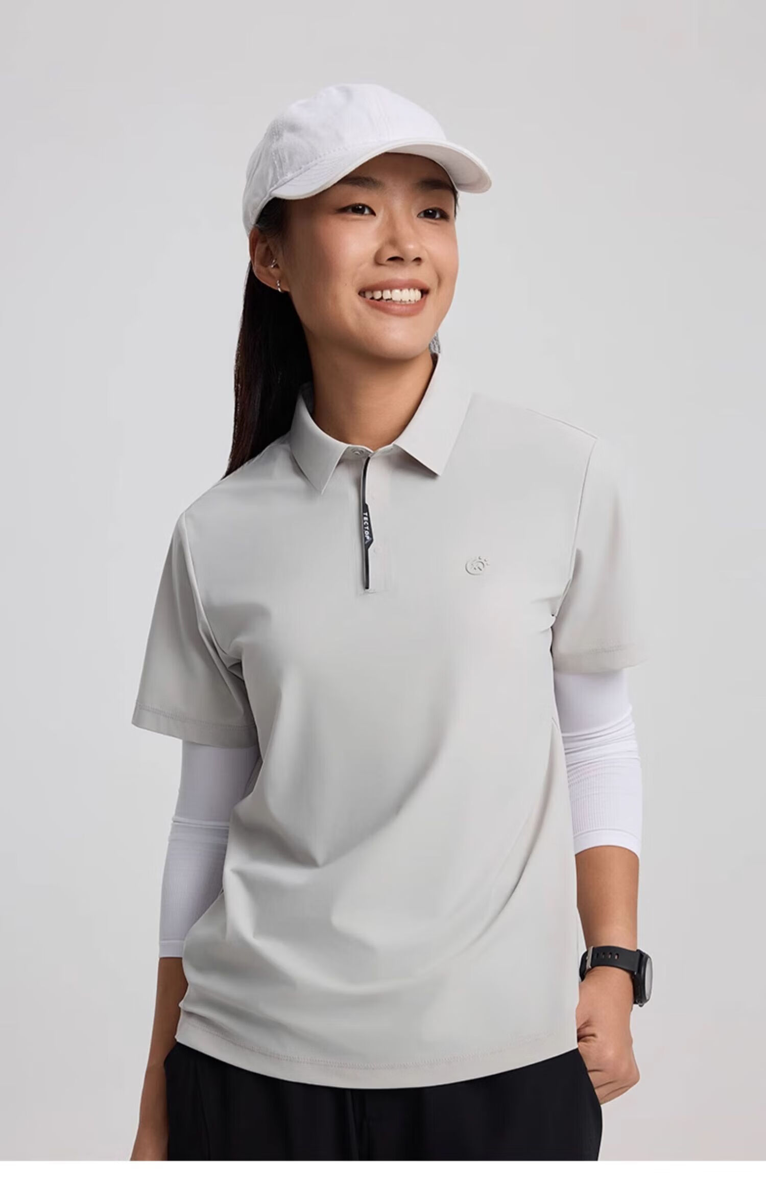TECTOP Women's Dawn Gray Quick-Dry Short Sleeve Polo Shirt Summer Sun Protection Ice Silk Cooling S 45