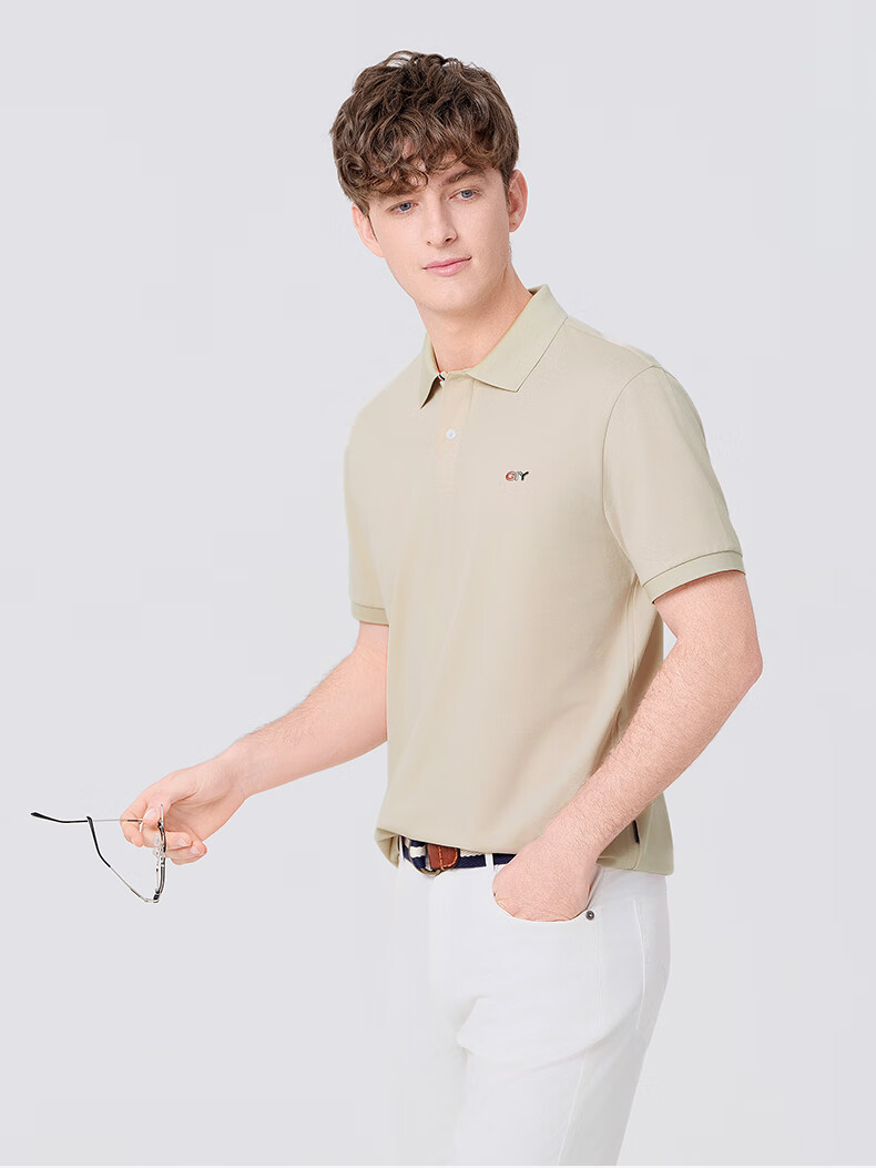 Goldlion GY Short Sleeve Polo Shirt Spring Summer Men's Casual Collared T-Shirt Mulberry Silk TSF0052-PT051 Light Pink 2XL 13