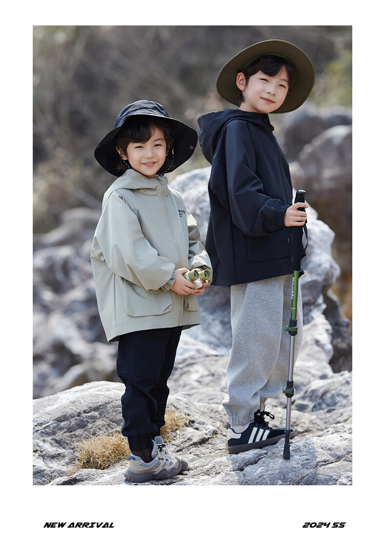 Little Elephant Hamm Boys' Three-Proof Jacket Children's Spring and Autumn Outdoor Boys' Mid-to-Large Kids' Trendy Khaki Jacket 150 cm 23