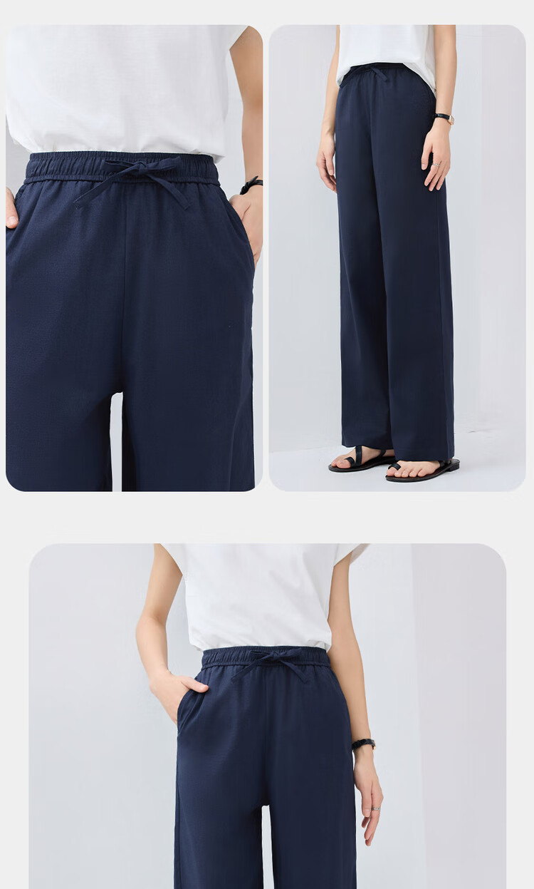 Giordano Women's Pants, Summer New Lightweight Lyocell, Drawstring Elastic Waist, Straight-Leg Casual Trousers, 13415224 11