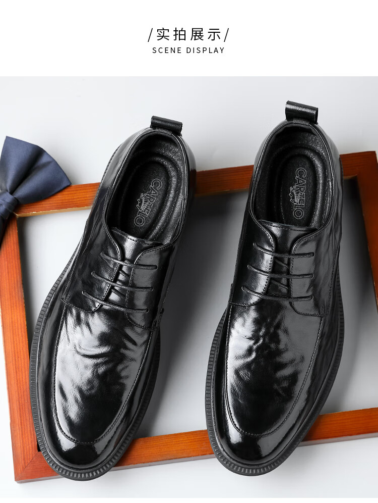 CARTELO British Hand-Scraped Top-Grain Leather Men's Shoes, Business Casual Men's Leather Shoes, Wedding Shoes, Leather Shoes K062 Black Height-Increasing Size 42 4