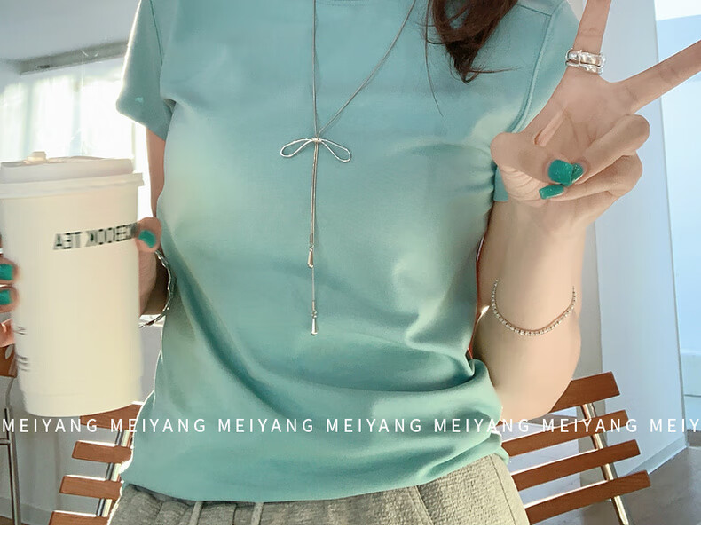 MEIYANG No.2 Slim T-Shirt, New Upgraded Fit, Ribbed Cotton Round Neck Regular Shoulder Short Sleeve, White, XL 2