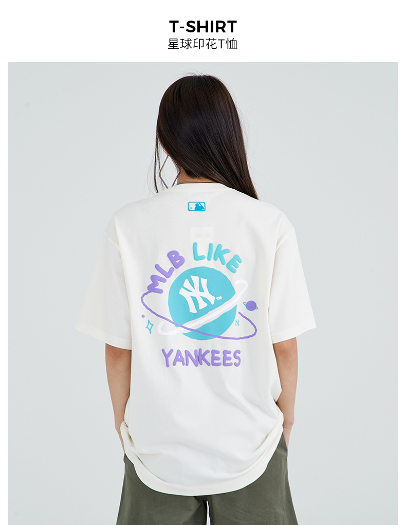 mlb官方 男女情侣t恤星球印花短袖运动休闲宽松22年春夏新款3atse1223