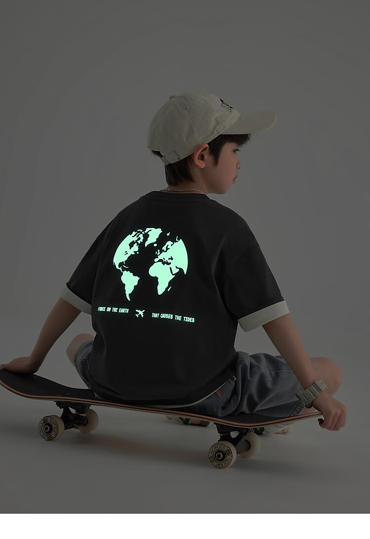 Duoduo Home [Earth Print] Boys' Short Sleeve 2026 Summer Comfortable Cool Loose Fit Casual T-Shirt for Kids 34