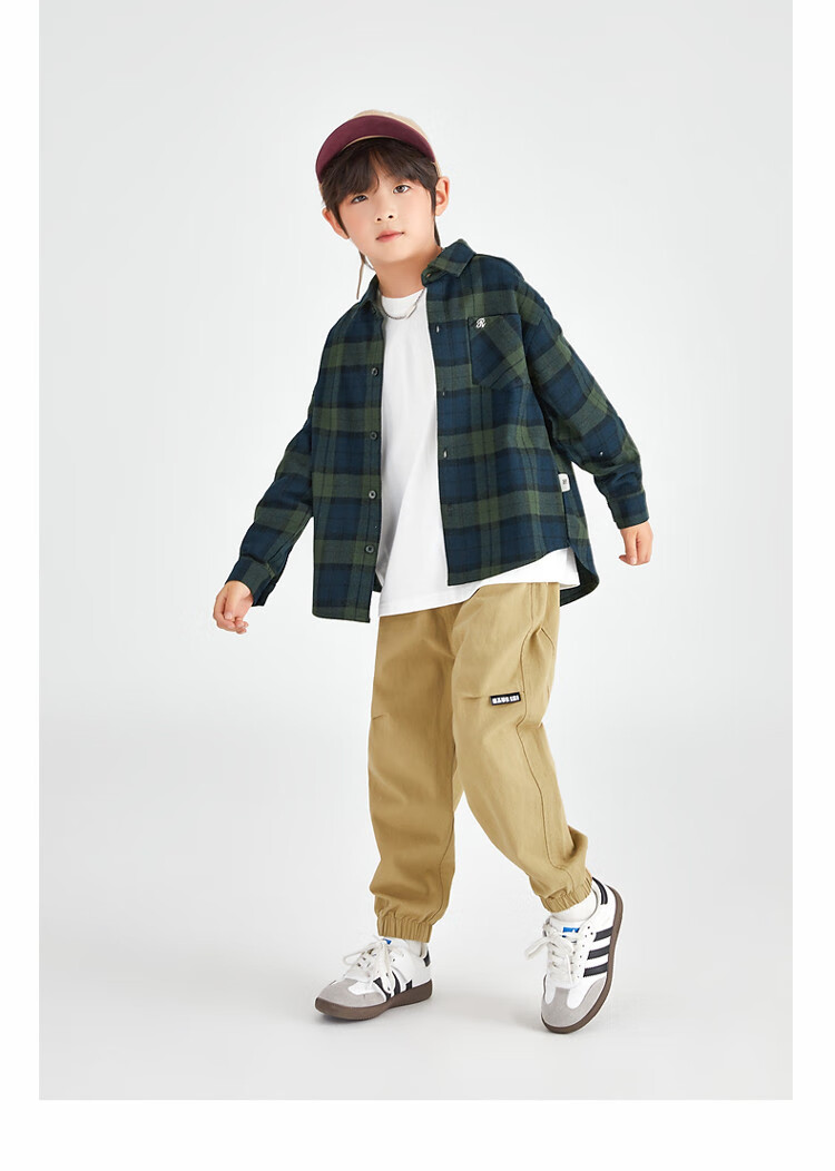 Duoduojia Brushed Soft Fabric Boys' Shirt Spring Autumn Stylish Retro Plaid Jacket for Older Kids 5