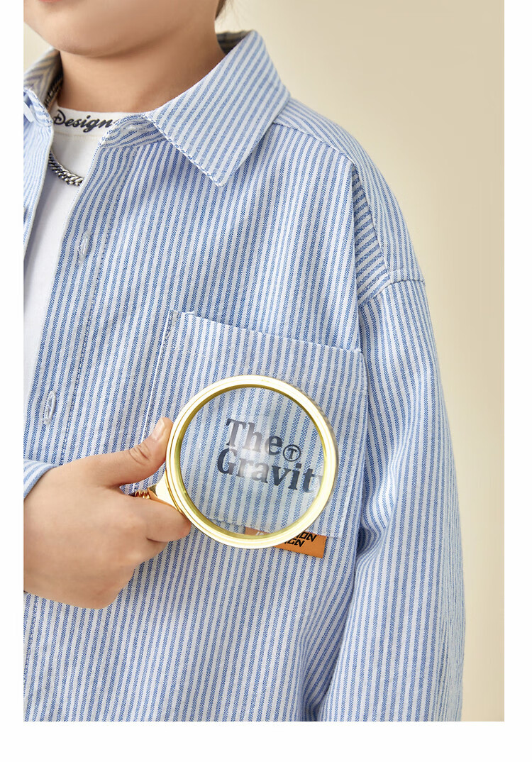Duoduojia [Fresh And Handsome] Boys' Shirt, Spring And Autumn 2026 Style, for Older Children, Oxford Cloth Striped Casual Pure Cotton Shirt 12