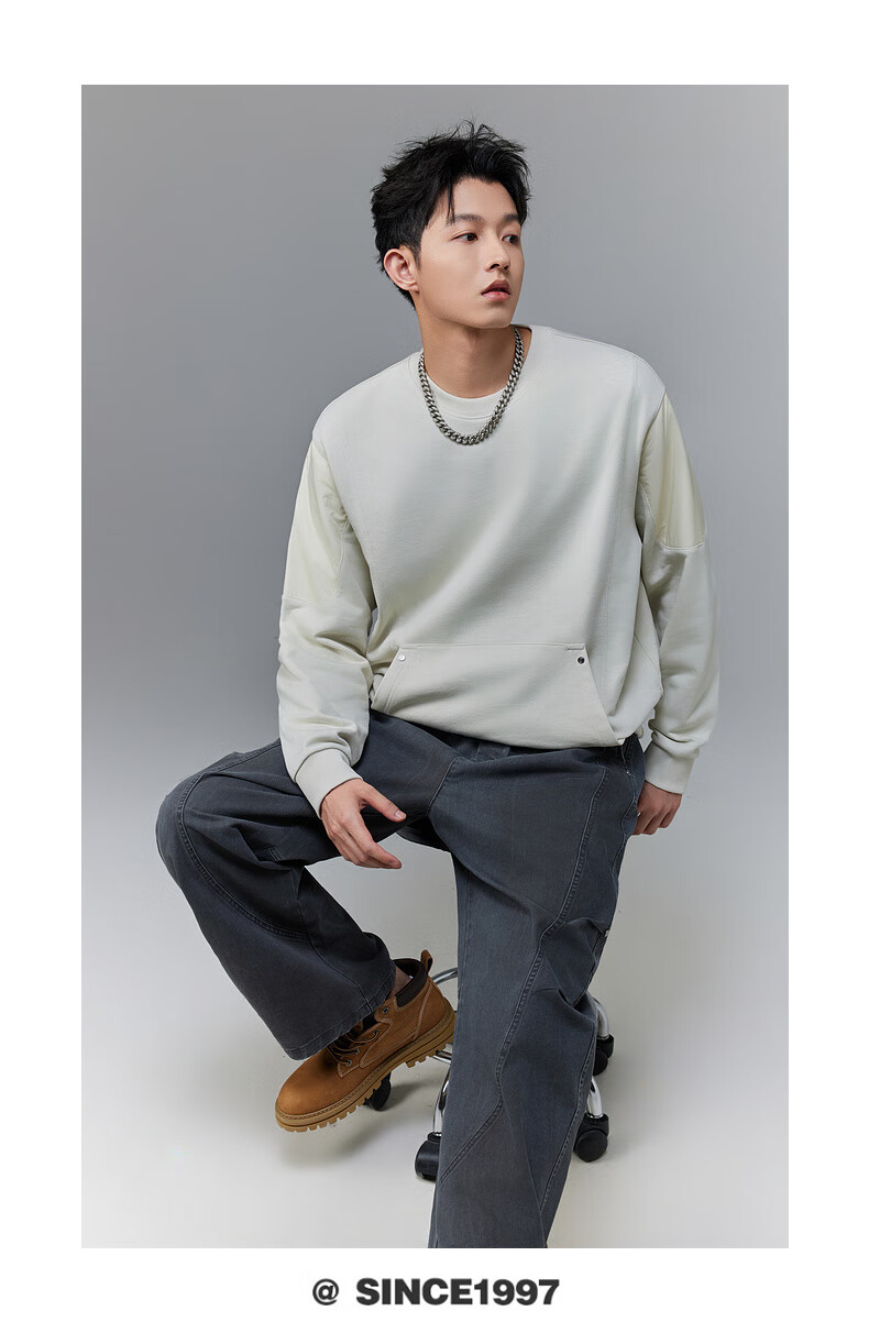 CABBEEN 365g Fish Scale Fabric Men's Sweatshirt Creative Studded Structure Segmented Design Winter Long Sleeve Sweatshirt 3