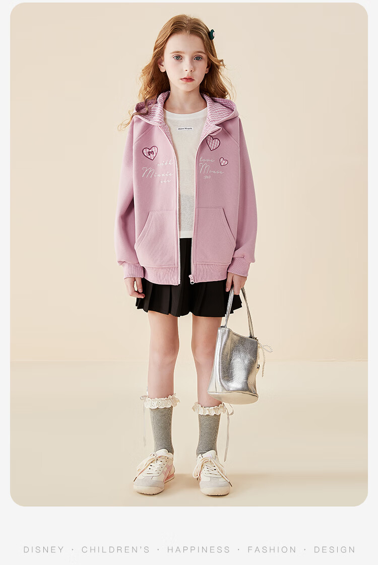 Disney Kids Jacket 2025 New Autumn Girls Plaid Hooded Casual Sweatshirt TD3ES031 Pink Size 160 2
